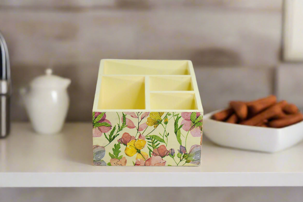 Pink Blossom Floral Cutlery Holder / Multi-Utility Organizer