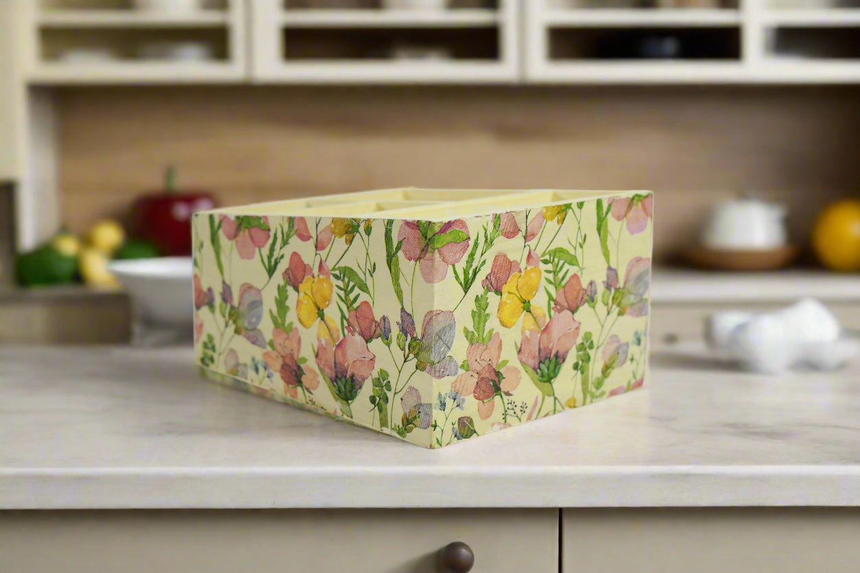 Pink Blossom Floral Cutlery Holder / Multi-Utility Organizer
