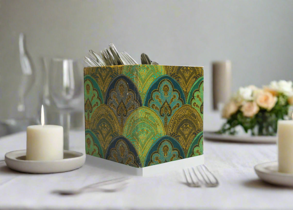 Serene Green & Blue Floral Cutlery Holder/ Organizer