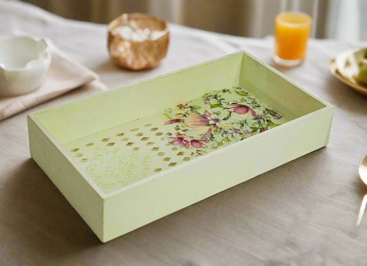 Pastel Lime Green Floral Tray