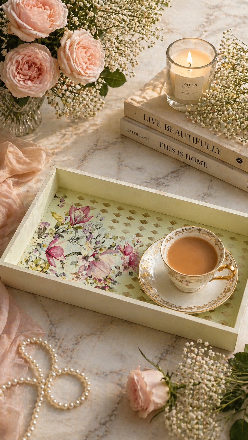 Pastel Lime Green Floral Tray