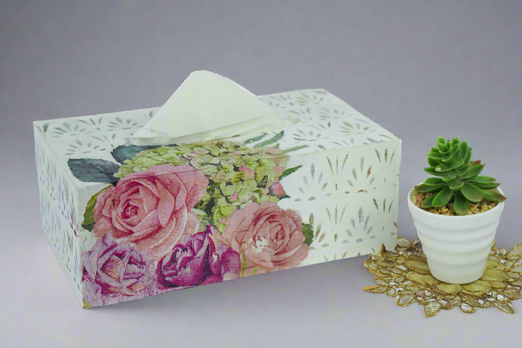 Soft White Luxe Floral Tissue Box – Elegant & Functional