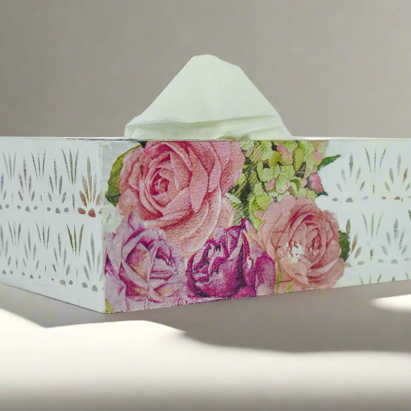 Soft White Luxe Floral Tissue Box – Elegant & Functional