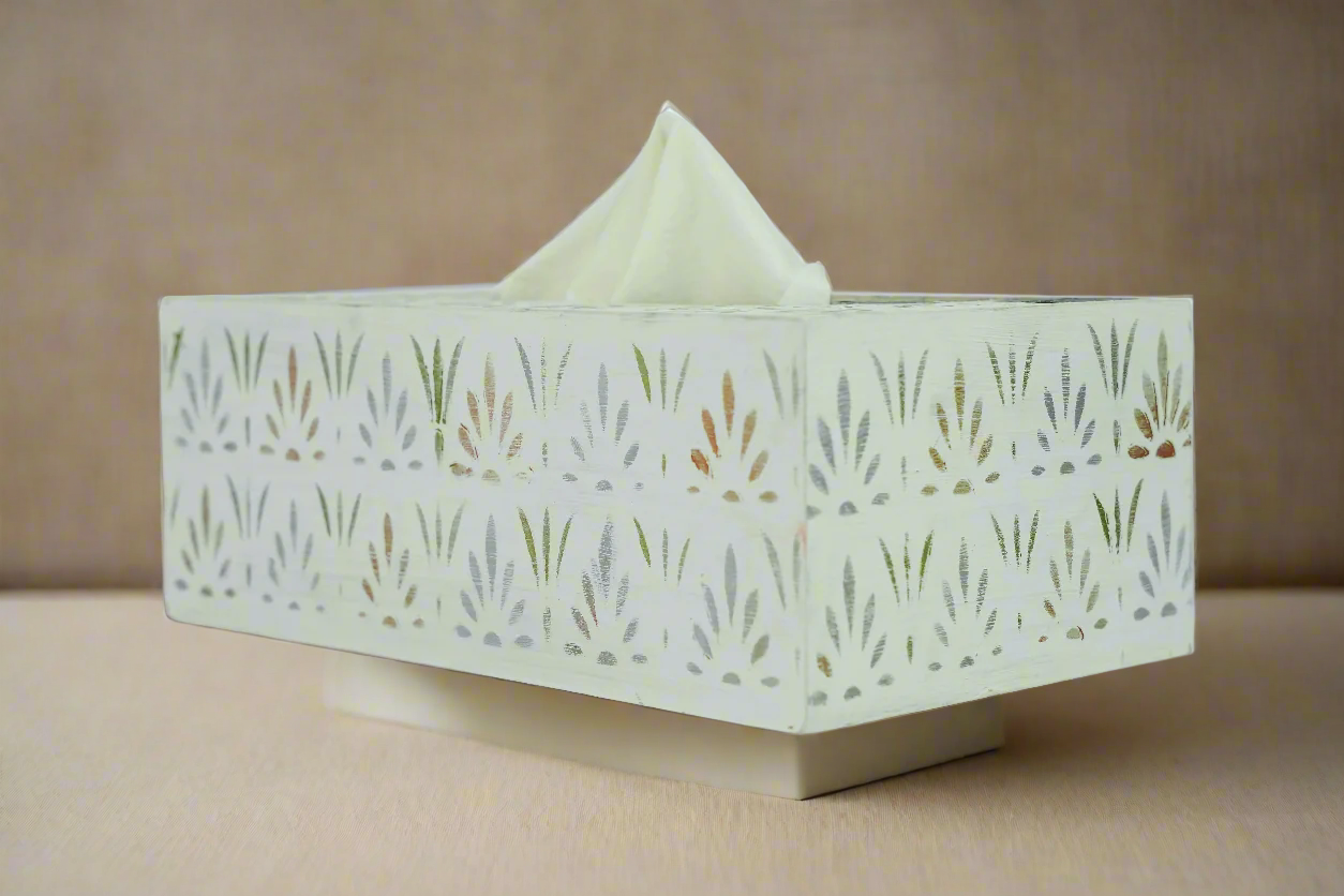 Soft White Luxe Floral Tissue Box – Elegant & Functional
