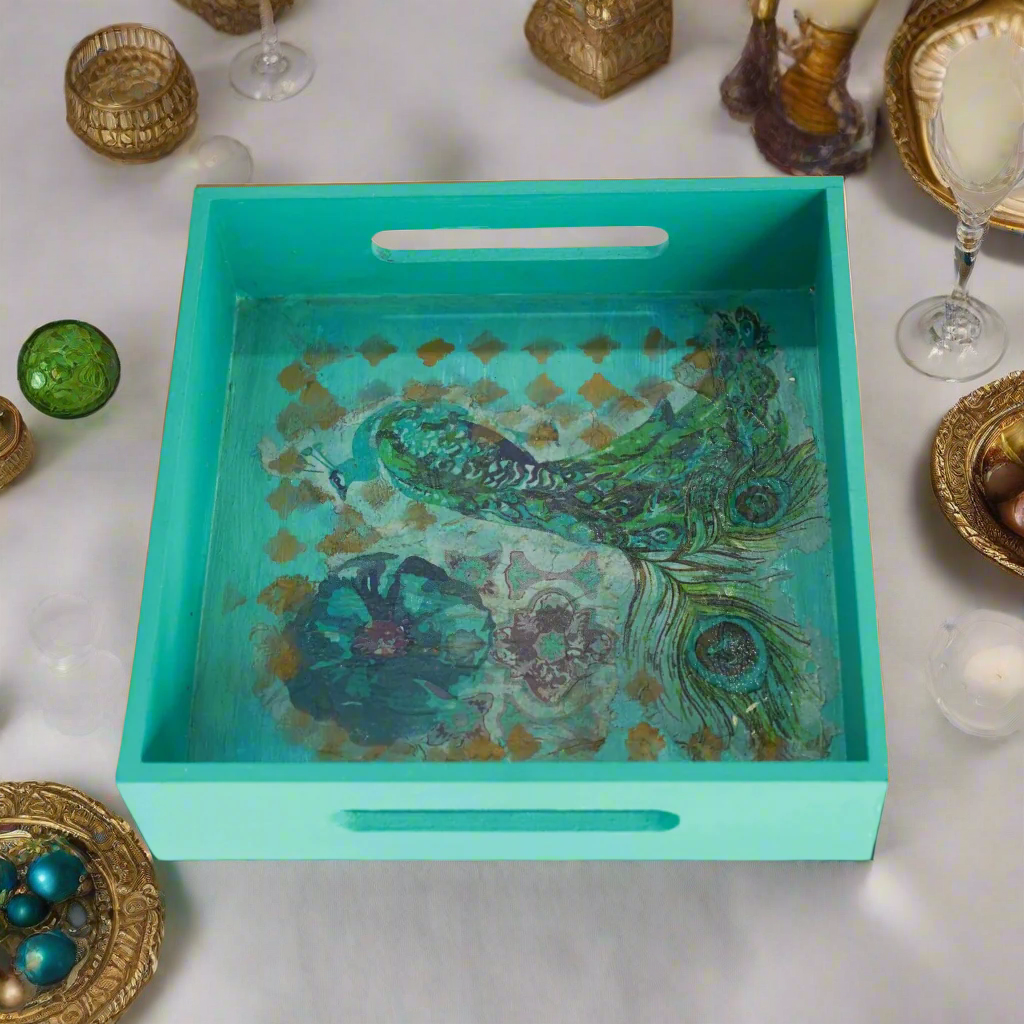 Majestic Teal Blue Luxe Peacock Tray