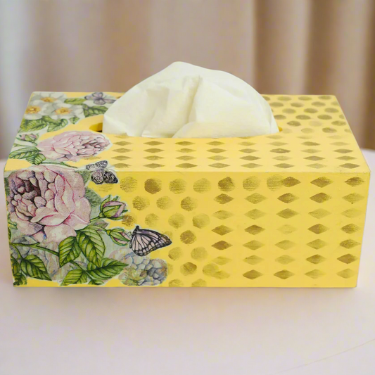 Yellow Gold Luxe Floral Tissue Box – Elegant & Functional