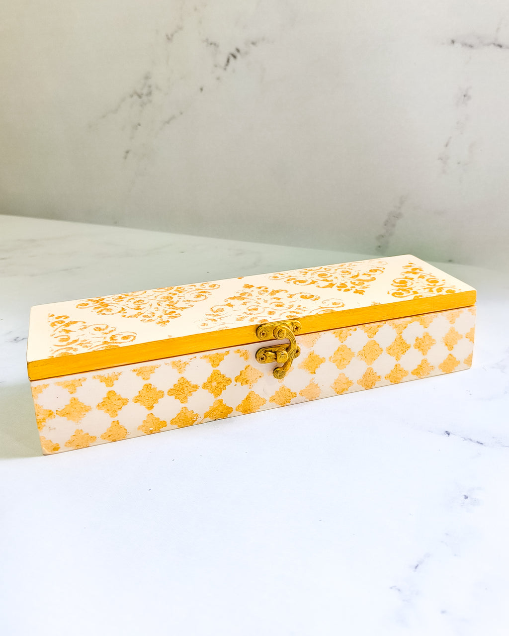Cream & Gold Long Jewellery Box